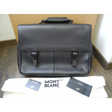 MONTBLANC RANGE SINGLE GUSSET BRIEFCASE SOFT BLACK LEATHER NOTEBOOK BAG 105933