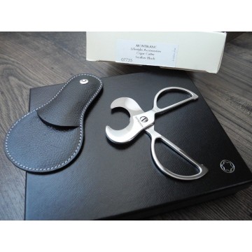 MONTBLANC CIGAR CUTTER SOLINGEN Cigarette SCISSORS BLACK LEATHER NEW SET 07735