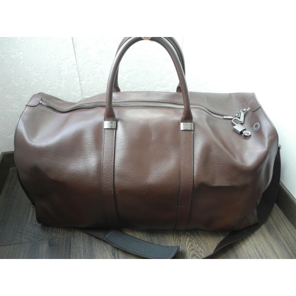 MONTBLANC TRAVEL BAG LUXURY BROWN LEATHER WEEKEND XLARGE GYM BIG HAND Bag MINT