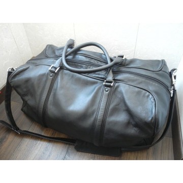 MONTBLANC WEEKEND TRAVEL BAG LUXURY BLACK LEATHER XLARGE GYM BIG HAND Bag MINT