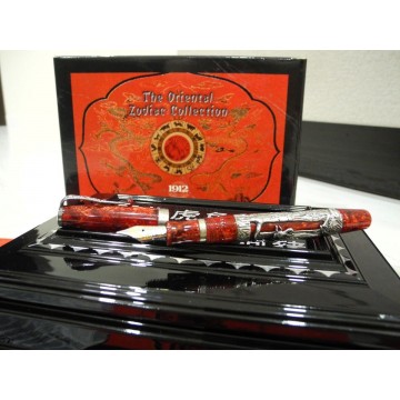 MONTEGRAPPA ROOSTER ORIENTAL ZODIAC COLLECTION 18K/SILVER FOUNTAIN PEN FULL SET