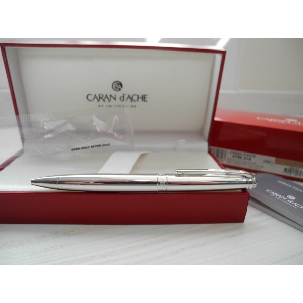 CARAN d'ACHE LEMAN MIRROR METAL POLISH Rhodium BALLPOINT PEN NEW SET