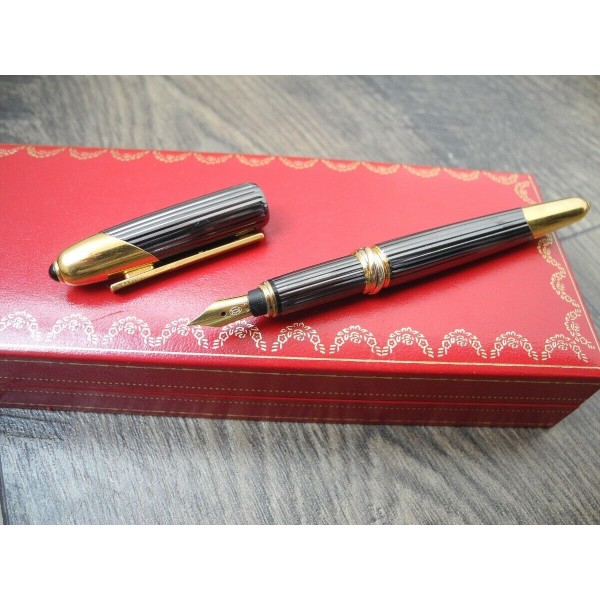 CARTIER COUGAR de TRINITY GUNMETAL 1992 Cabochon 18K GOLD F nib FOUNTAIN PEN