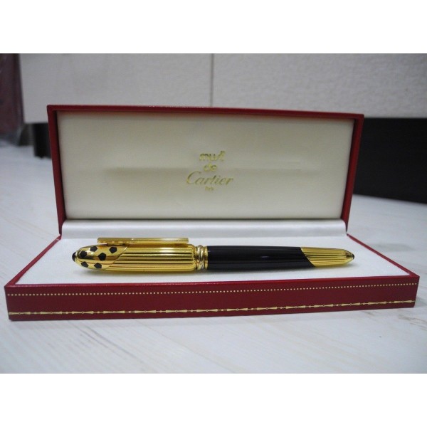 CARTIER PANTHERE 18ct YELLOW GOLD Black Lacquer/ONYX 1990 FOUNTAIN PEN BOX