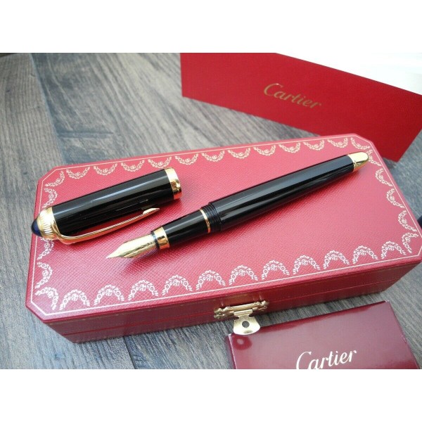 CARTIER ROADSTER 18K GOLD M nib BLUE CABOCHON FOUNTAIN PEN