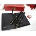 CARTIER DIABOLO 18K GOLD FOUNTAIN & BALLPOINT PEN LEATHER WALLET FULL RARE SET 