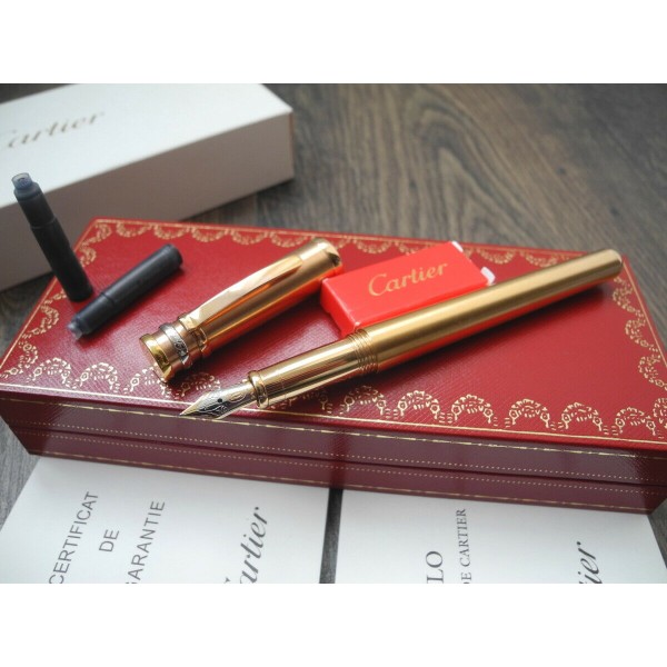 CARTIER TRINITY BRUSHED GOLD Plated 3 Rings 18K GOLD F nib FOUNTAIN PEN SET