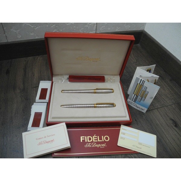 S.T. DUPONT FIDELIO FOUNTAIN 14K GOLD Mh Nib & BALLPOINT PEN FULL SET MINT