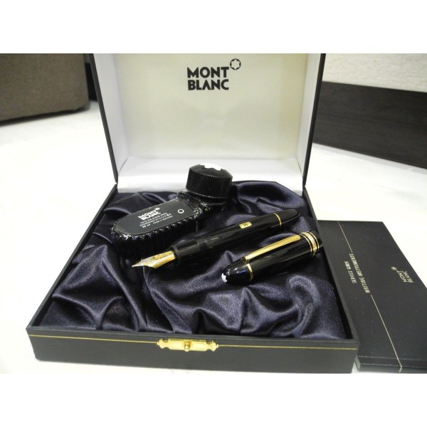 MONTBLANC 149 18K GOLD M nib FOUNTAIN PEN NEW SET + INK NOS