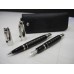 RARE SET MONTBLANC BOHEME BLACK SHARK SKIN 18K GOLD FOUNTAIN/ROLLERBALL PEN/CASE