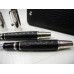 RARE SET MONTBLANC BOHEME BLACK SHARK SKIN 18K GOLD FOUNTAIN/ROLLERBALL PEN/CASE