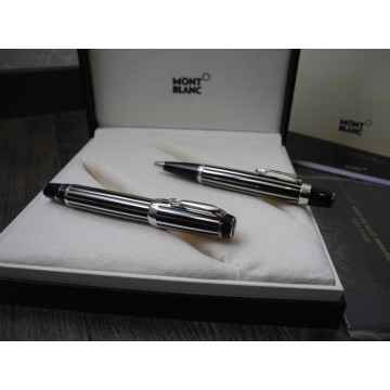 MONTBLANC BOHEME CRYSTAL PLATINUM 18K GOLD FOUNTAIN BALLPOINT PEN NEW SET