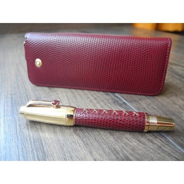 MONTBLANC BOHEME JEWELS RHODOLITE RED LEATHER 18K GOLD FOUNTAIN PEN POUCH NEW