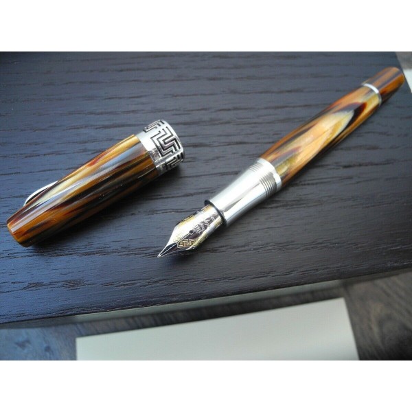 MONTEGRAPPA EXTRA 1930 BROWN TORTOISESHELL SILVER 18K GOLD M FOUNTAIN PEN SET