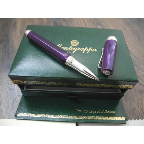 MONTEGRAPPA MICRA SILVER Ag925 PURPLE RESIN MARBLED ROLLERBALL PEN FULL SET