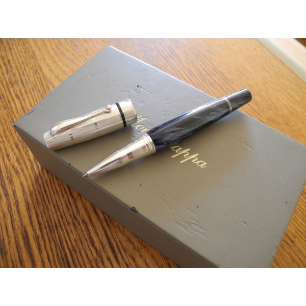 MONTEGRAPPA MIYA MIDNIGHT SILVER Argento 925 Celluloid ROLLERBALL PEN SET MINT