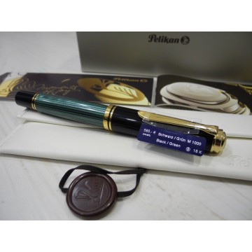 PELIKAN SOUVERAN M1000 BLACK&GREEN 18K GOLD B NIB FOUNTAIN PEN