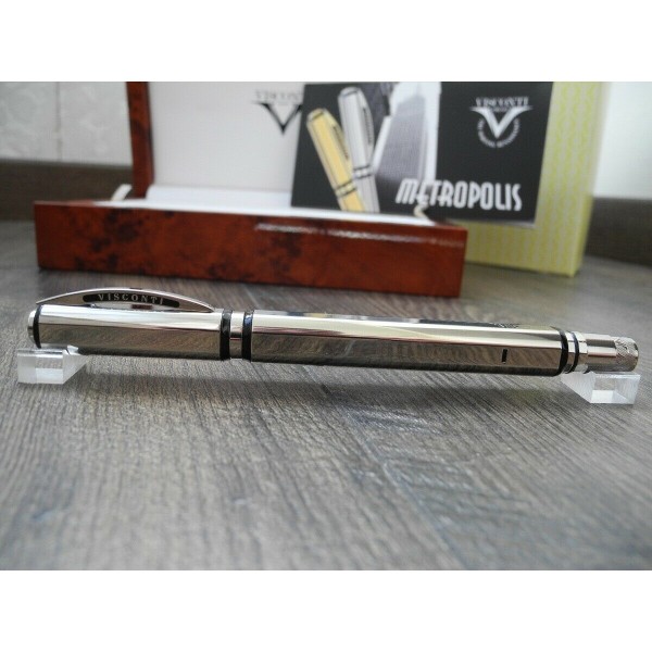 VISCONTI METROPOLIS SOLID 925 STERLING SILVER Retractable 14K GOLD F Nib NEW SET