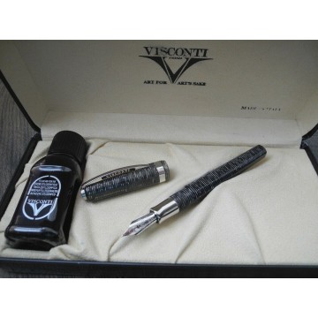 VISCONTI WALL STREET GRAY PLATINUM 14K GOLD F NIB FOUNTAIN PEN INK NEW NOS
