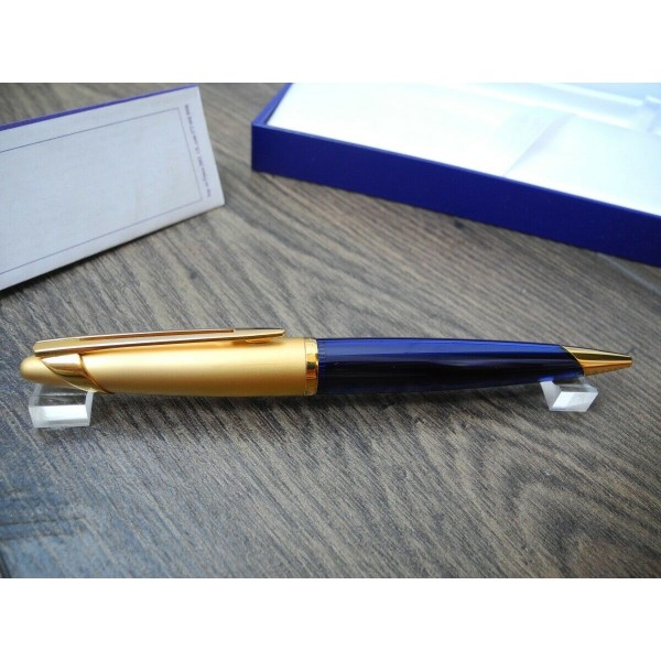 WATERMAN EDSON SAPPHIRE BLUE 23K GOLD BALLPOINT PEN DISPLAY SET NEW CONDITION