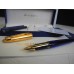 WATERMAN EDSON SAPPHIRE BLUE 18K GOLD M NIB FOUNTAIN PEN FULL SET