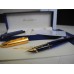 WATERMAN EDSON SAPPHIRE BLUE 18K GOLD M NIB FOUNTAIN PEN FULL SET