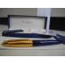 WATERMAN EDSON SAPPHIRE BLUE 18K GOLD M NIB FOUNTAIN PEN FULL SET