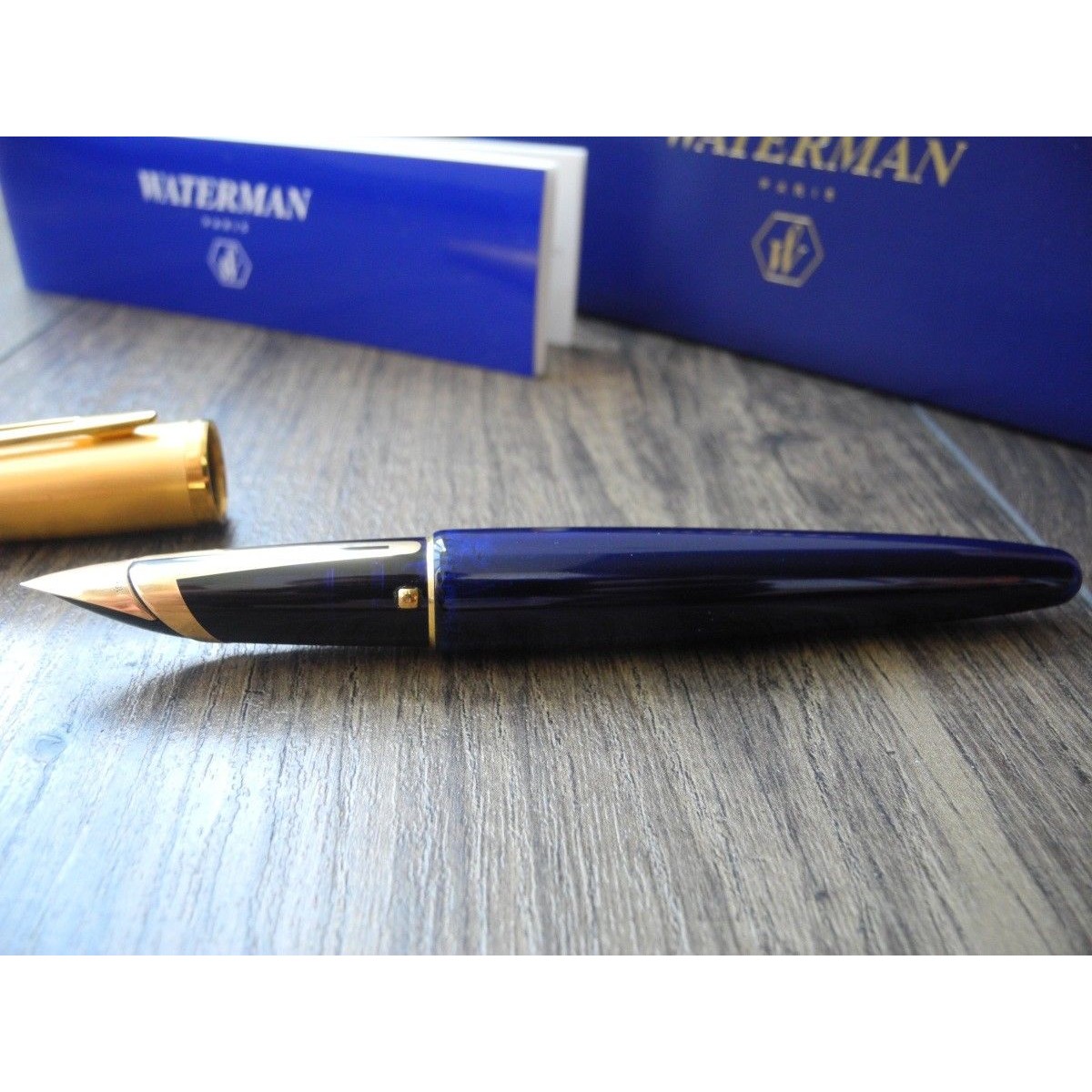 WATERMAN EDSON SAPPHIRE BLUE 18K 750 GOLD F nib FOUNTAIN PEN MINT