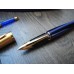 WATERMAN EDSON SAPPHIRE BLUE 18K GOLD F NIB FOUNTAIN PEN FULL SET MINT