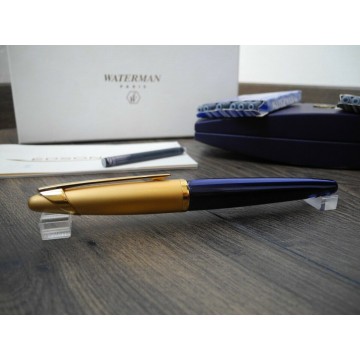 WATERMAN EDSON SAPPHIRE BLUE 18K GOLD F nib FOUNTAIN PEN MINT