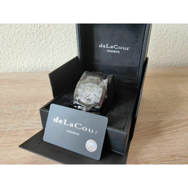 DELACOUR SAQRA BITIME BLACK DLC 47x43mm BIG DATE LIMITED EDITION AUTOMATIC WATCH