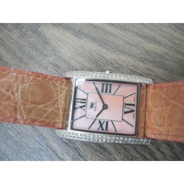 ICELINK NORMA .85Ct DIAMONDS MOTHER of PEARL CROCODILE STRAP Lady's WATCH NEW