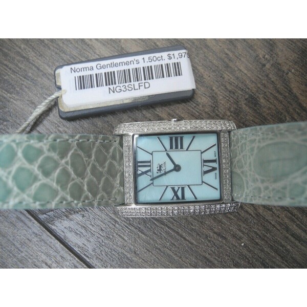 ICELINK NORMA 1.50Ct DIAMONDS MOTHER of PEARL CROCODILE STRAP Lady's WATCH NEW
