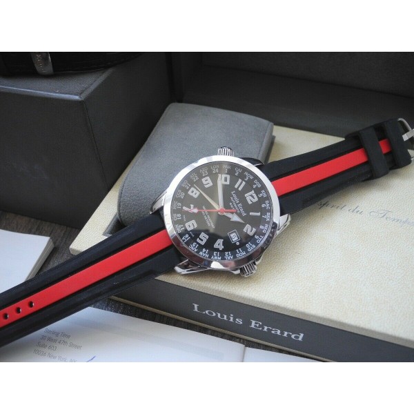 LOUIS ERARD GMT WORLD TIME Day Date AUTOMATIC 42mm WATCH SEIKO STRAP FULL SET