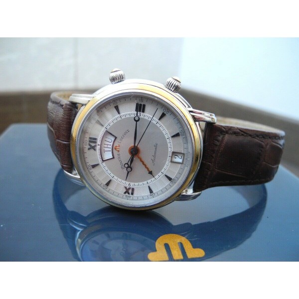 MAURICE LACROIX MASTERPIECE REVEIL ALARM 18K GOLD SS AUTOMATIC DATE DAY WATCH