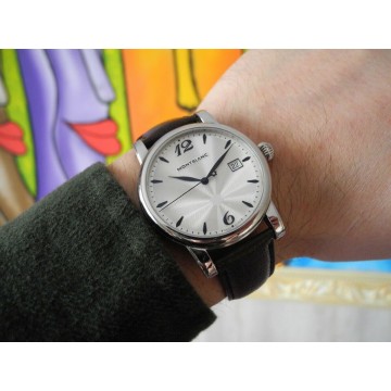 MONTBLANC STAR DATE 39mm SILVER Steel Leather SWISS WATCH 105894 FULL SET MINT