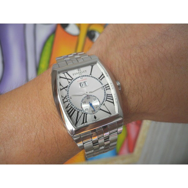 PERRELET BIG DATE SMALL SECOND 35x53mm STEEL AUTOMATIC WATCH A1015 SET MINT